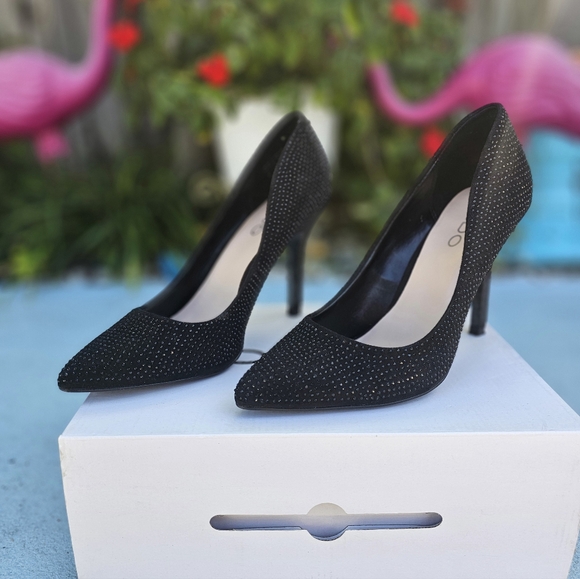 Aldo Pumps Women Size 8M Black Heels All Over Rhinestones - Picture 6 of 8